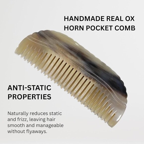 Ox Horn Hair Comb Handmade Detangling Anti-Static Frizz Control Grooming Tool